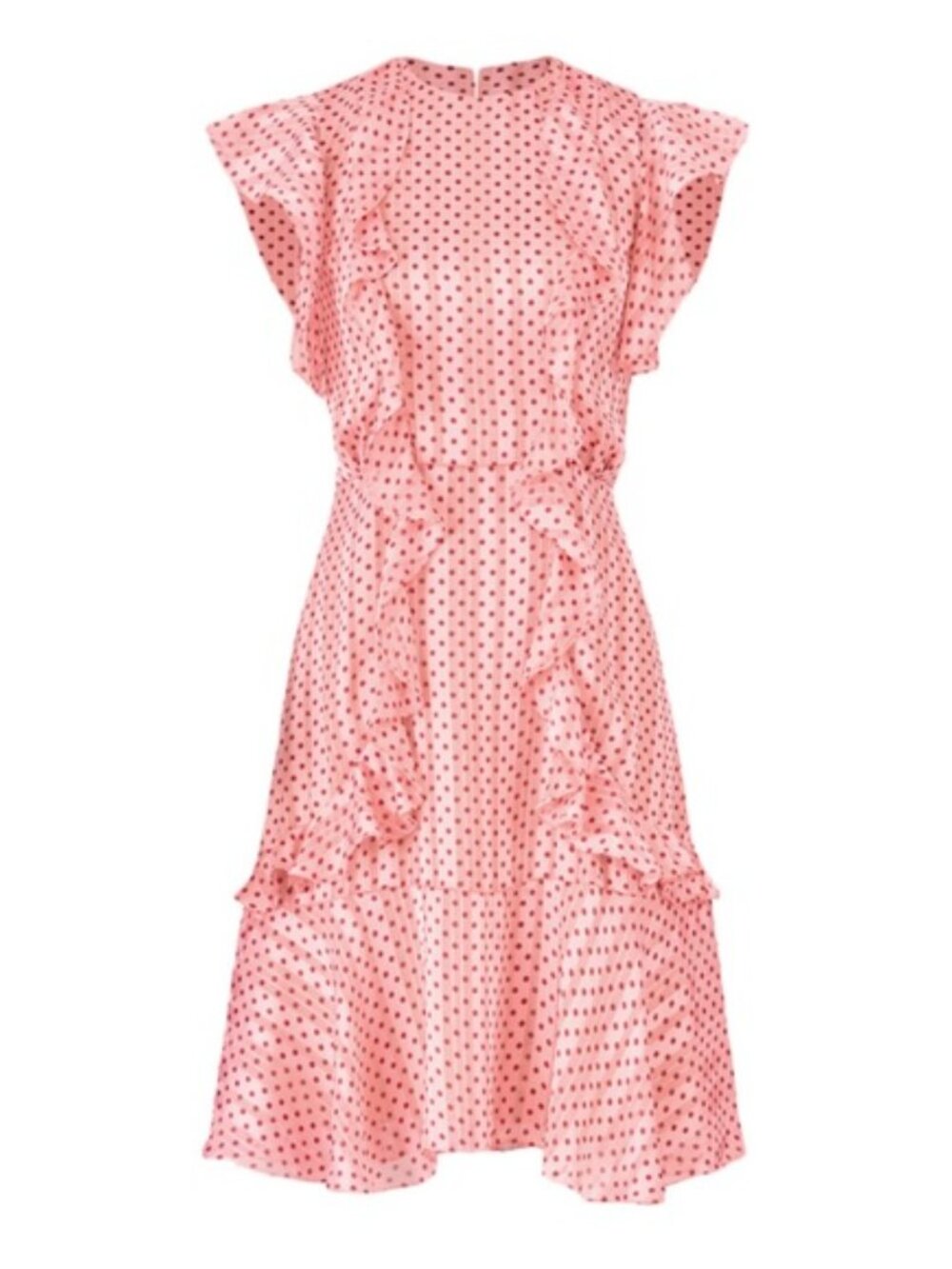 Monique Lhullier Chiffon Mini Dress Pink w/ Red Polka Dots Retro Dainty Ruffles - Picture 3 of 11